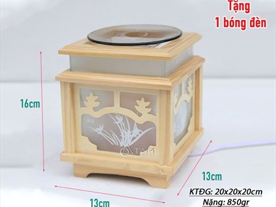 Đèn xông tinh dầu gỗ vuông màu tự nhiên [Tặng bóng đèn] DXTDD-M0080